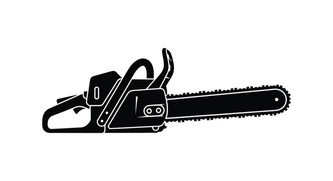 a detailed depiction of a powerful chainsaw showcasing its intricate design and sharp cutting teeth rendered as a striking silhouette