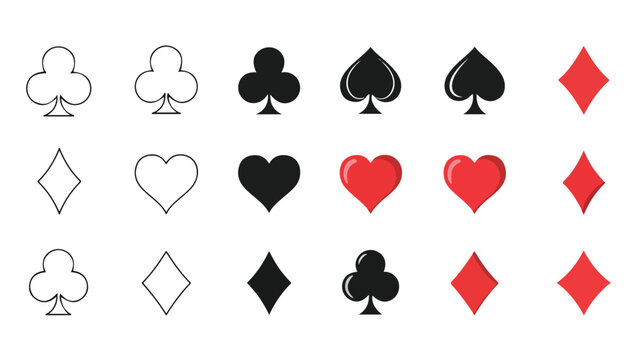 Set of playing card suits. Flat Design Icon. Vector icon set. Modern style icon. Glyph and solid icon set. Icon vector. line icon set. Clipart