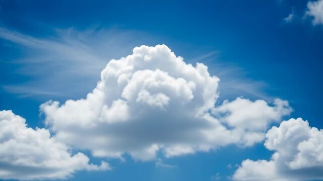 Bright blue sky with f white clouds creating a peaceful atmosphere.