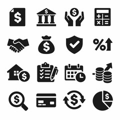 Finance and banking icons: money, insurance, investment, analysis, transactions