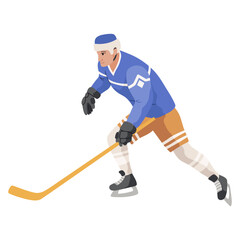 Fototapeta premium Ice hockey player. Athletes in uniform, dynamic pose, team sports on ice, winter game, forward, cartoon flat style isolated vector