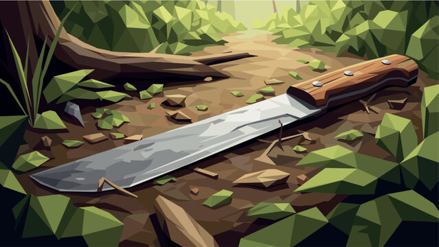 Polygonal jungle path with machete in forest landscape adventure art