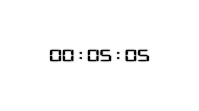 Digital 60 second count up .Timecode 0 to 1 minute on white background. 4K video