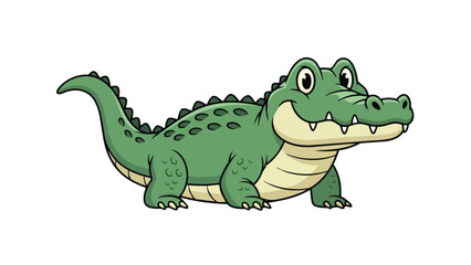 Obraz premium Charming smiling green alligator cartoon illustration for children's books and educational materials showcasing a delightful friendly reptile