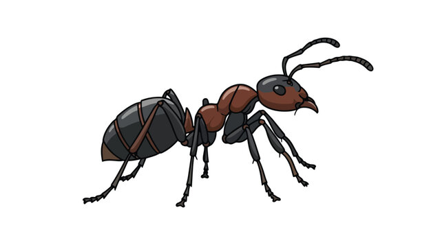 Vibrant cartoon ant illustration depicted in a clean, simple style on a pure white background. This charming insect artwork features bold lines for