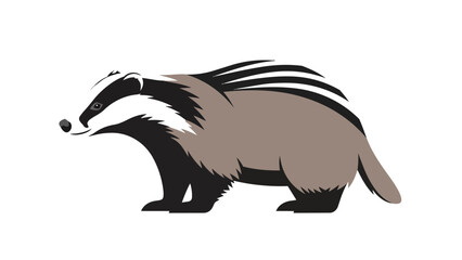 Obraz premium A charming minimalistic illustration of a wild European badger with distinctive black and white facial markings standing peacefully in profile a