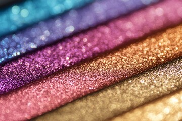 Metallic gradient swatches create a display of colors ranging from blue to gold in bright lighting with shimmering effects on each surface layer