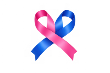 Pink and blue awareness ribbon representing infant loss, sids, stillbirth, and pregnancy loss support on transparent background