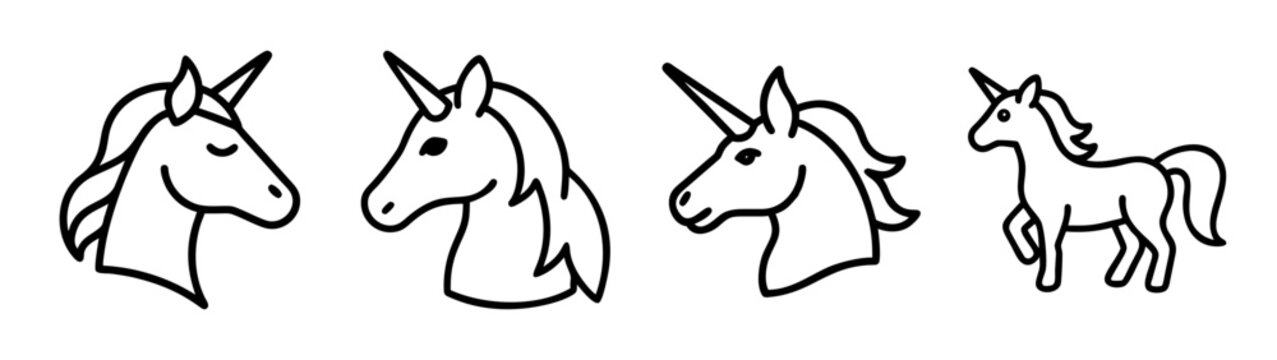 Unicorn outline set for fantasy designs and children's projects