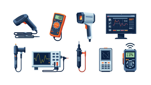 Realistic electronic testing equipment set for technical analysis and diagnostics