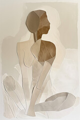 abstract female silhouette collage, minimalist body shapes, cut paper forms