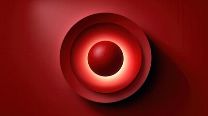 Glowing red orb in concentric circles on dark red background
