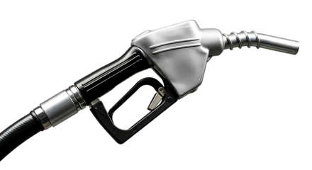 Gasoline pump nozzle handle with black hose isolated on transparent background