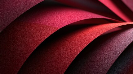 Vibrant red curved shapes with dynamic shadows and textured surfaces