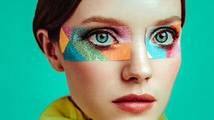 Portrait de femme avec papier en collage au niveau des yeux