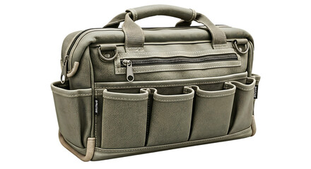 Camouflage tactical bag with multiple pockets isolated on transparent background