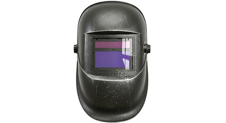 Welding helmet with purple lens isolated on transparent background