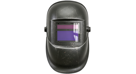 Welding helmet with purple lens isolated on transparent background