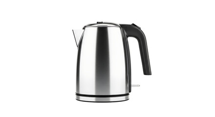 Stainless steel electric kettle with black handle on transparent background