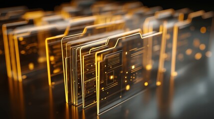 Folders displaying digital ownership in a modern digital space with glowing elements