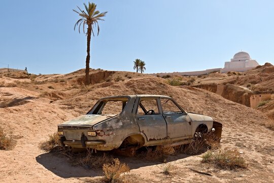 Car wreck in Matmata city. Tunisia. Africa.