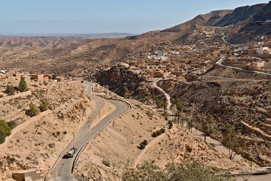 View of the mountainous Berber village of Toujane. Tunisia. Africa.