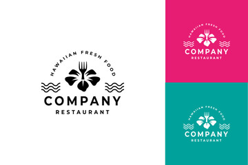Hibiscus Fork Hawaii Restaurant Bar Logo design inspiration © Local Vector