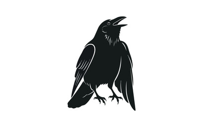 Obraz premium Elegant stark silhouette of a cawing raven, a captivating symbol of nature's mystery and vocal power