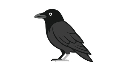Obraz premium A stylish graphic illustration of a black crow in profile, showcasing dark plumage, subtle grey accents, and a bright white eye, modern flat design