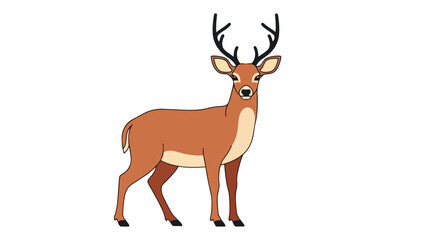 Obraz premium A clear digital illustration of a magnificent deer featuring impressive dark antlers standing alertly with gentle eyes on an uncluttered white