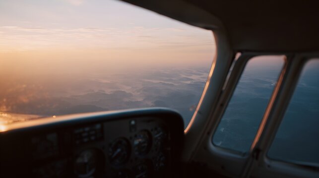 Small plane cockpit with a view of the sky