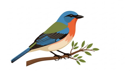 Fototapeta premium Colorful bird perched on a branch with green leaves showcasing vibrant blue green and orange plumage