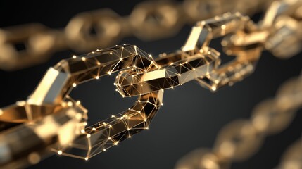 Visual representation of blockchain technology with 3D chain links glowing in digital format