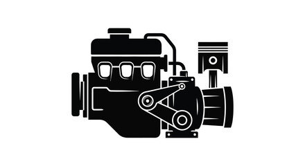 Obraz premium a detailed black and white illustration depicts a powerful engine with cylinders pistons and various mechanical components silhouette high quality professional