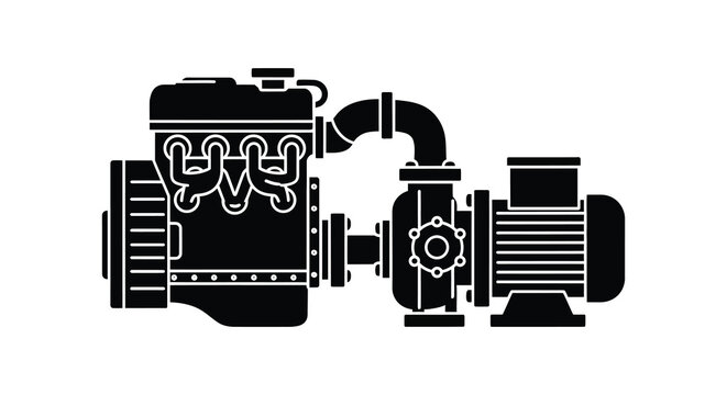 a detailed black and white illustration showcasing an engine block with various components a striking representation of mechanical engineering silhouette