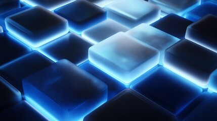 Blockchain panels display with blue glow and modern design in a tech-focused environment