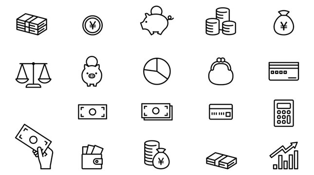 お金や経済のイメージの編集可能なラインアイコン