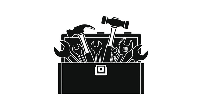 a detailed depiction of various tools arranged within an open toolbox showcasing craftsmanship and repair silhouette high quality professional modern elegant