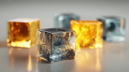 Cubes representing tokenized assets on a studio light background create visual impact