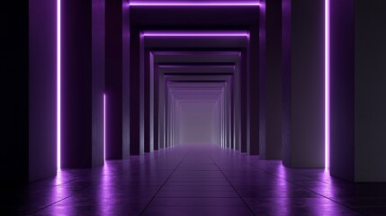 Exploring a space with led light accents and a deep hallway in shades of purple