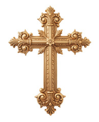 Golden Ornate Religious Symbol Cross: An Intricate Vintage Christian Decoration, Perfect for Faith, Spirituality, and Classic Design Themes.