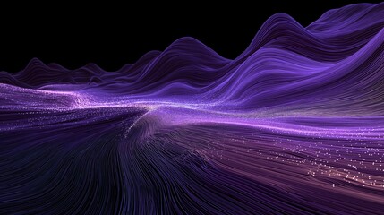 Neon purple data streams flow through a digital landscape at high speed