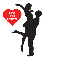 Romantic silhouette of a couple embracing with 'Love You Forever' heart.