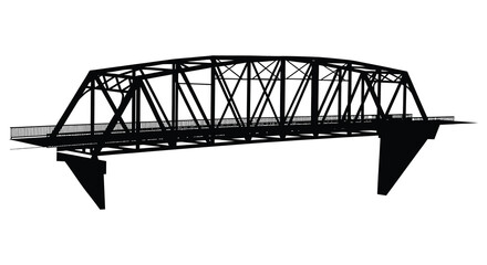 a striking black and white image showcases a detailed truss bridge design presented as a bold and graphic silhouette high quality © mrvect02