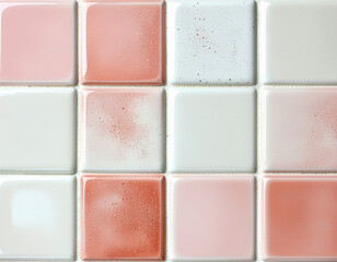 Pink and white mosaic tiles texture with soft gradient and glossy finish