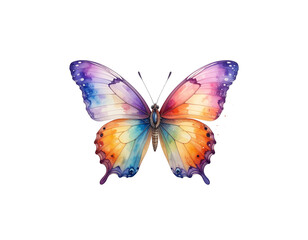 Obraz premium Watercolor illustration of butterflies and flowers on a white background