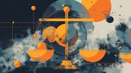 Balance scales concept for decentralized finance in digital art form