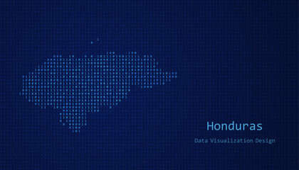 Honduras map made of binary code on tech blue background