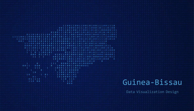 Guinea Bissau map made of binary code on tech blue background