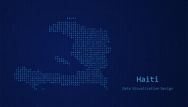 Haiti map made of binary code on tech blue background
